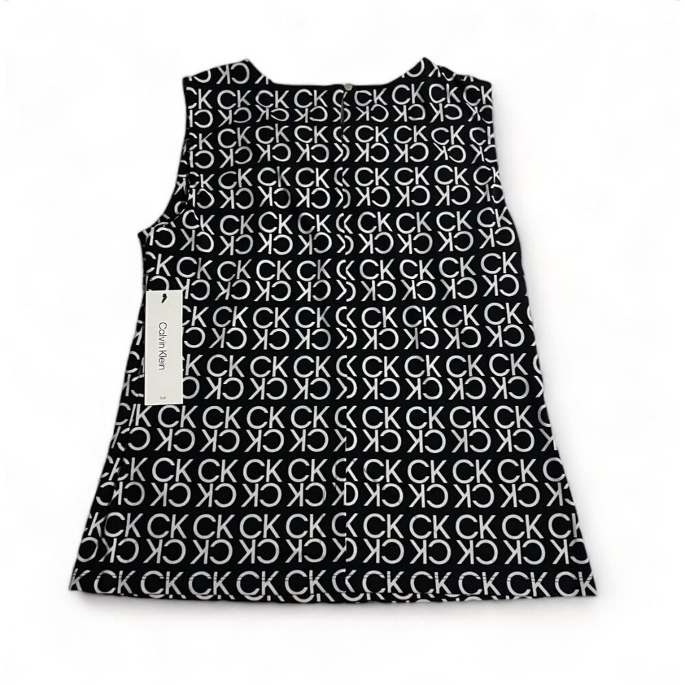 Calvin Klein Black & White Sleeveless Logo Top – Women’s Size M - Picture 2 of 11
